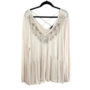 Torrid Blush Long Sleeve Lace Inset Blouse Women's Plus Size 3X